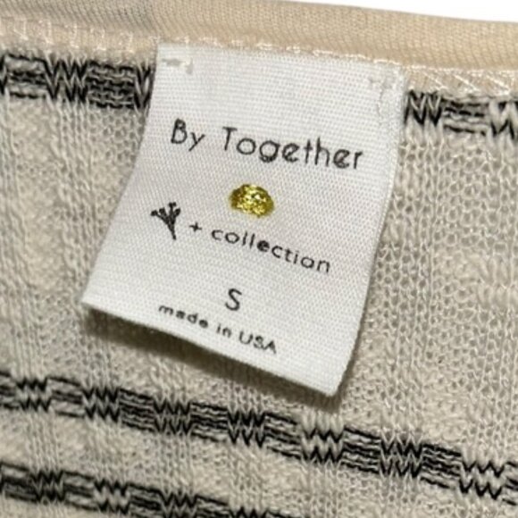By Together natural black striped textured quart button henley top S - Picture 2 of 3